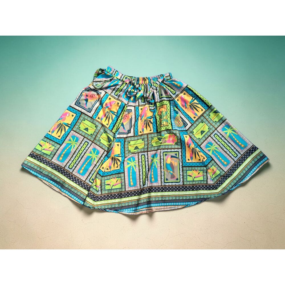 CATO Size 22 24W Tropical Postcard Bird Print Skirt - Elastic Waist